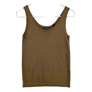 Ellen Tracy Tank Top Womens Petite Gold Metallic Sleeveless Knit Sparkle‎ Shirt